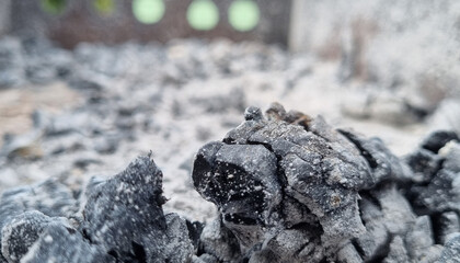 Ashes in the brazier. Extinguished fire.