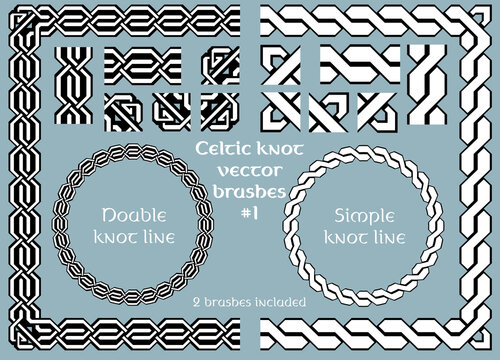 Celtic knot wicker seamless line brush set. Scotland knot border, irish  decorative ornament and traditional ancient pattern two vector brushes.  Mystic element for greeting card or invitation frame Stock Vector | Adobe