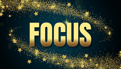 focus in shiny golden color, stars design element and on dark background.
