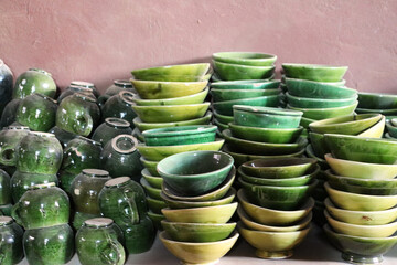 Green pottery, typical of Tamegroute village in the Draa Valley of Morocco