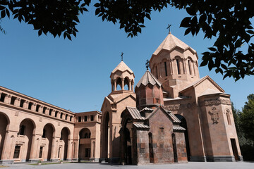 View of Saint Anna (21th century) and Katogike (13th century) churches on sunny summer day. Yerevan, Armenia.