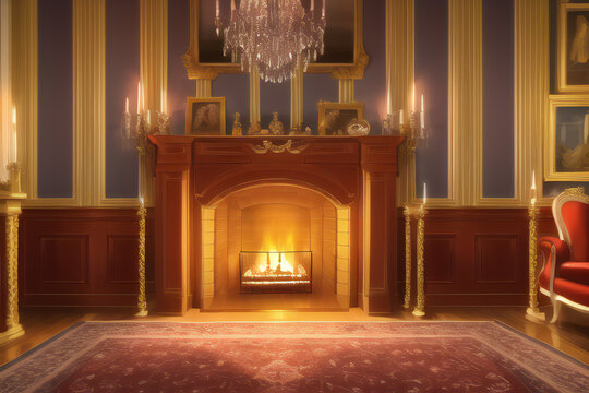 Luxury Manor Fireplace With Flames