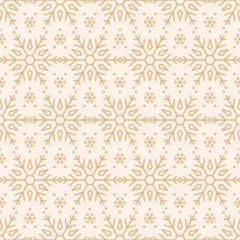 Deurstickers vector golden snowflake seamless, repeat pattern background Perfect for Christmas, new year, winter themes, gift wrapping, scrapbook, Banner, flyer, poster, invitation, Christmas card projects © amoghdesign