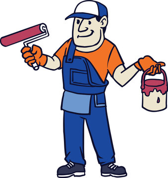 Retro Handyman Home Builder Cartoon Mascot Logo Vintage