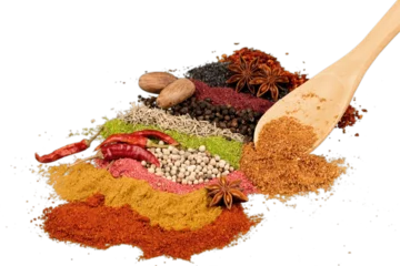 Zelfklevend Fotobehang Various colorful spices and herbs isolated on white © BillionPhotos.com
