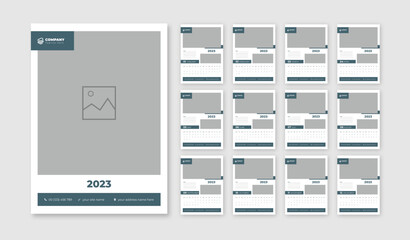 Wall Calendar 2023, elegant design Calendar, Vector Design Template, 12 Page Design