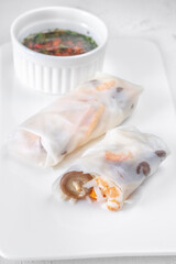 Prawn shiitake rice paper rolls