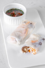 Prawn shiitake rice paper rolls