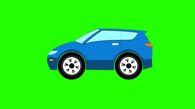 Green screen animation of a blue car driving