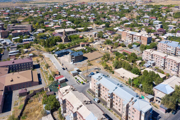 Aerial view of Ashtarak town on sunny summer day, Armenia.