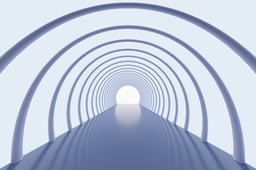 Blue glowing circular tunnel or corridor background, 3d rendering.