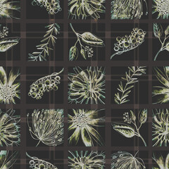 Fototapeta na wymiar Floral seamless pattern with hand drawing wild flowers. Simple botanical design for fabrics, tile mosaic, scrapbooking.