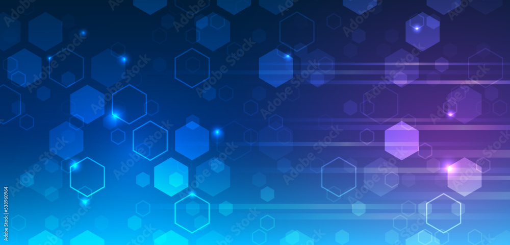 Aufkleber Geometric background with hexagonal and high-tech elements for presentation or banner. Medical, technology, or science design. Molecule structure abstract background. Modern technical background.