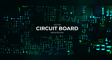 Circuit Board Realistic Vector Illustration. Black and Green Background