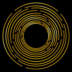 Golden concentric circles pattern on black background	