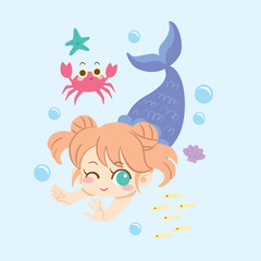 kawaii cute cartoon mermaid princess character
