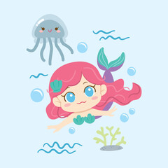 kawaii cute cartoon mermaid princess character
