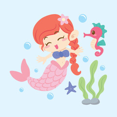 kawaii cute cartoon mermaid princess character
