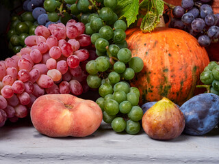 Obraz na płótnie Canvas Beautiful still life with different varieties of fruit