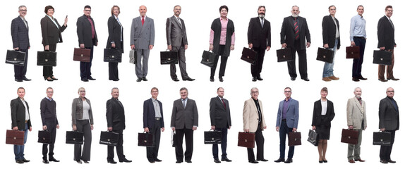 collage, group of businessmen with briefcase isolated