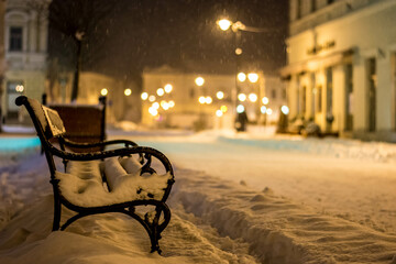 Fototapeta na wymiar Snowy street in winter season