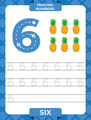 Number 6 trace, Worksheet for learning numbers, kids learning material, kids activity page