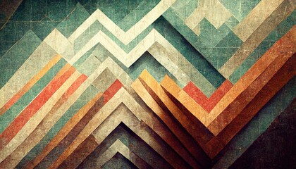 Retro poster background. Aged colours, mountains, geometrical forms. Image generated by AI. - obrazy, fototapety, plakaty