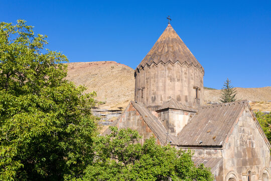 Surp Astvatsatsin Church (built in 1031) on sunny summer day. Bjni village, Kotayk Province, Armenia.