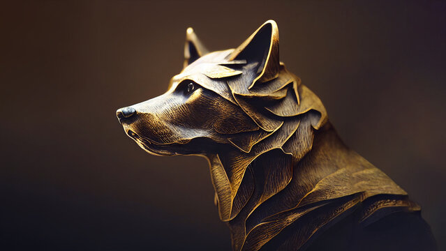 Illustration of copper dog sculpture, one of the Chinese zodiac signs.