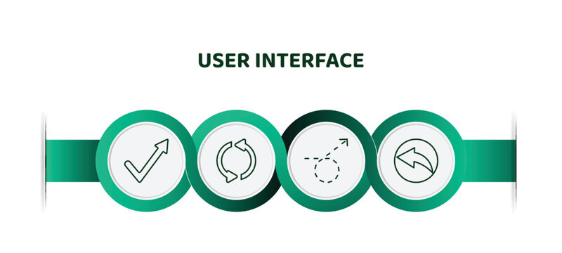 Editable Thin Line Icons With Infographic Template. Infographic For User Interface Concept. Included Check Mark Arrow, Looping Arrows, Curly Dotted Arrow, Back Arrow Icons.