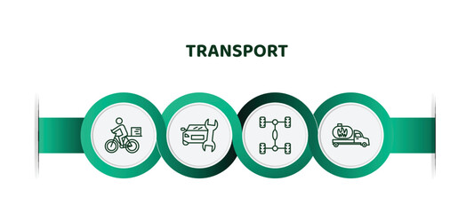 editable thin line icons with infographic template. infographic for transport concept. included delivery bike, car repair, chassis, gas truck icons.