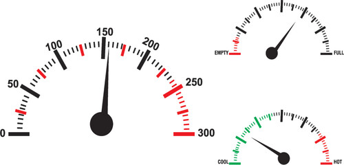 Digital Car Dashboard Speedometer, temperature gauge, fuel gauge, vector illustration, editable eps 10.