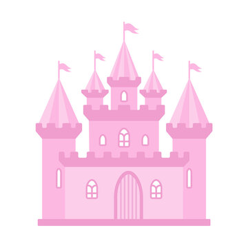 Pink princess castle. Medieval house. Magic kingdom