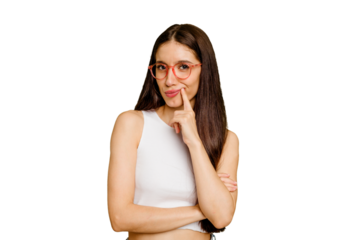 Young caucasian long hair woman isolated unhappy looking in camera with sarcastic expression.