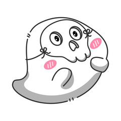 Obraz premium Little ghost wearing a skull mask. Cartoon art and illustration.
