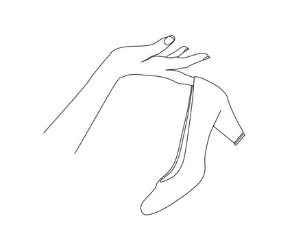 recommend clip art: Continuous one line drawing of hand holding elegant highheels shoes Women stiletto heel line art drawing vector design.