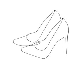 Continuous one line drawing of female highheels shoes. Elegant women stiletto heels line art drawing vector design.