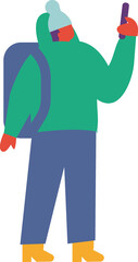 Winter time. Man in warm clothes and scarf flat vector illustration