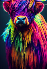 neon rainbow hipster spiritual highland cow