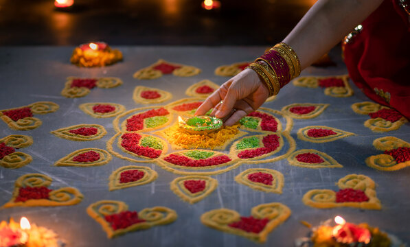 Happy Diwali - Diya lamps lit during diwali celebration
