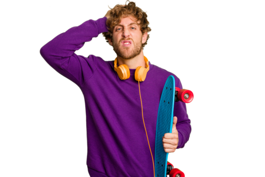 Young skater caucasian man isolated on white background being shocked, she has remembered important meeting.