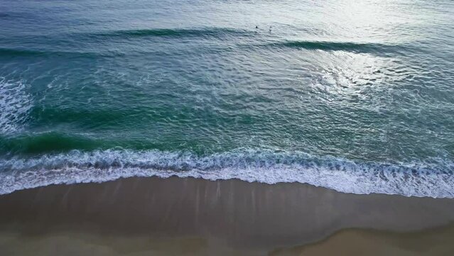 Ocean Aerial Drone View Flying Over Coastline Following 2 Birds