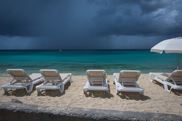 Stormy clouds at Maho Beach on the Dutch Antilles island of Sint Maarten