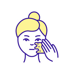 Exfoliate facial skin RGB color icon. Scrub cosmetic product. Skincare routine. Beauty and health. Isolated raster illustration. Simple filled line drawing