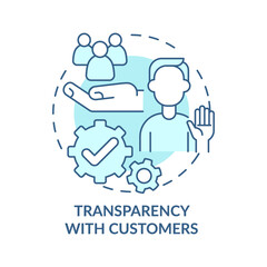 Transparency with customers turquoise concept icon. Trustful company service abstract idea thin line illustration. Isolated outline drawing