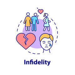 Infidelity concept icon. Cheating partner in marriage. Divorce reason abstract idea thin line illustration. Isolated outline drawing