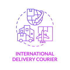 International delivery courier purple gradient concept icon. Global transportation abstract idea thin line illustration. Isolated outline drawing