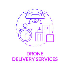 Drone delivery services purple gradient concept icon. Shipping technology and devices abstract idea thin line illustration. Isolated outline drawing