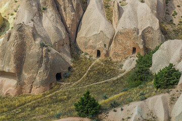View of cave houses in Cappadocia, Turkey