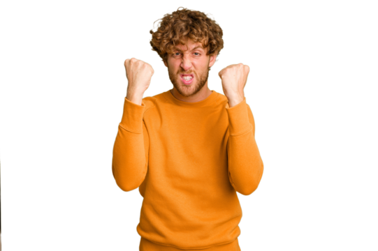 Young caucasian man isolated on green chroma background upset screaming with tense hands.